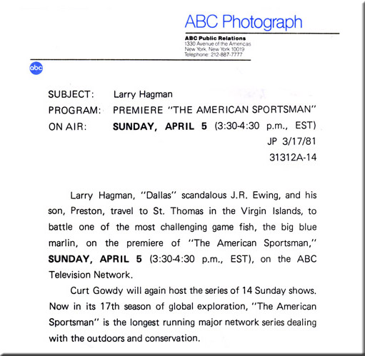Larry Hagman, The American Sportsman, 1981