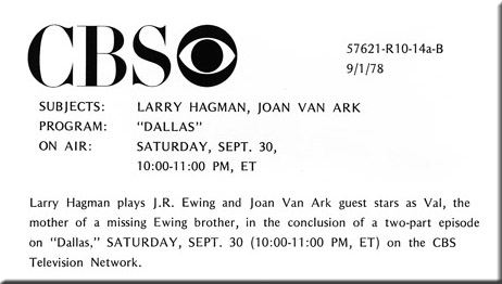 Larry Hagman, Joan Van Ark, Dallas, 1978