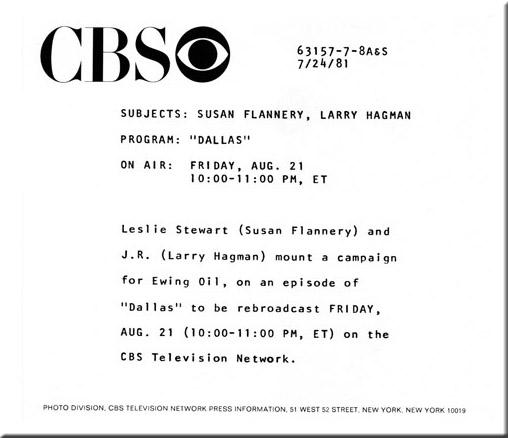 Larry Hagman, Susan Flannery, Dallas, 1981